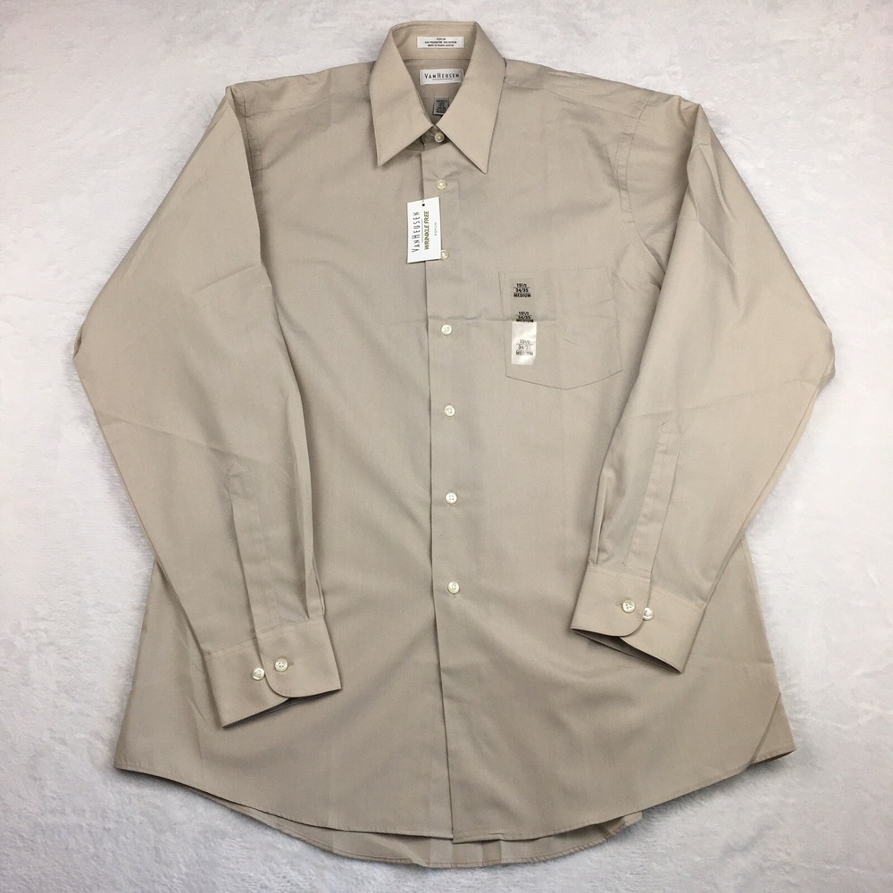 Van Heusen Dress‎ Shirt Men's M 15.5-34/35 Beige Regular Fit Wrinkle Free - Picture 6 of 9